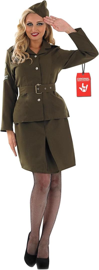 fun shack Army Costume Women - Military Soldier Halloween Outfit - WW2 Inspired Women's Costume for Parties (Medium)