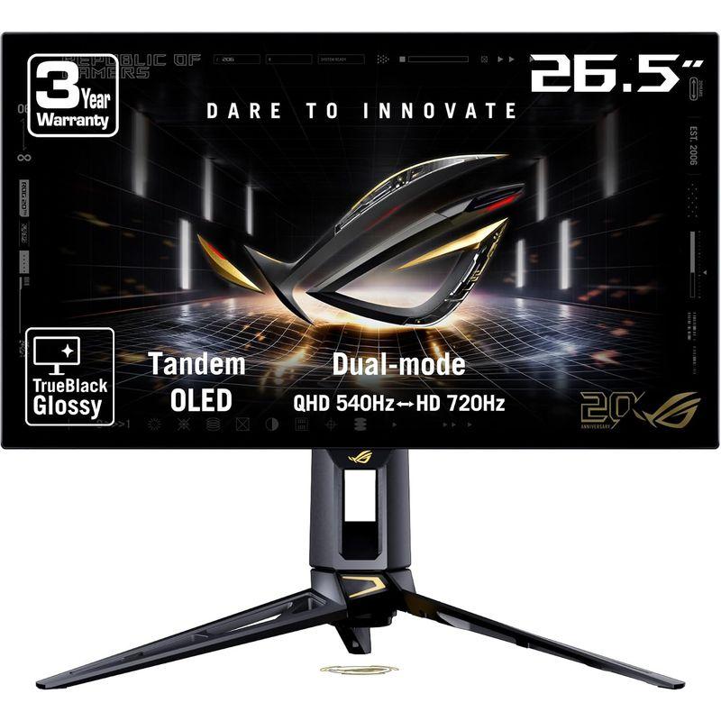 ASUS ROG PG27AQWP-G 27 Inch 20th Edition OLED Gaming Monitor, 26.5-inch, QHD, WOLED, Dual-Mode (QHD@540Hz, HD@720Hz), 0.02ms, 99.5% DCI-P3 Gamut, TrueBlack Glossy