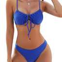 ZAFUL Women High Cut Bikini Sets String Sexy Swimsuit Two Piece Underwire Bathing Suit Brazilian Cheeky Cut Out Cute Swimwear, Blue,M