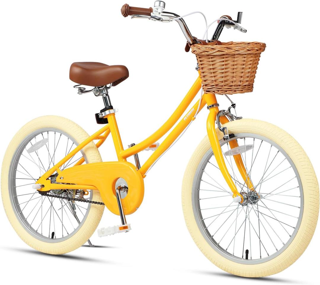 Petimini Girls Bike with Basket for 2-12 Years Old Kids, 12 14 16 18 20 Inch Bicycle with Bell Training Wheels, Multiple Colors (Mango)