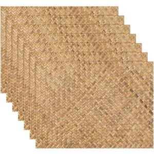 Geyee 100 Pcs Rattan Paper Place Mats Farmhouse Disposable Wicker Printed Paper Place Mats for Dinner Plates Woven Pattern Rectangle Table Mats for Dining Wedding (11.8 x 16.9 Inches)
