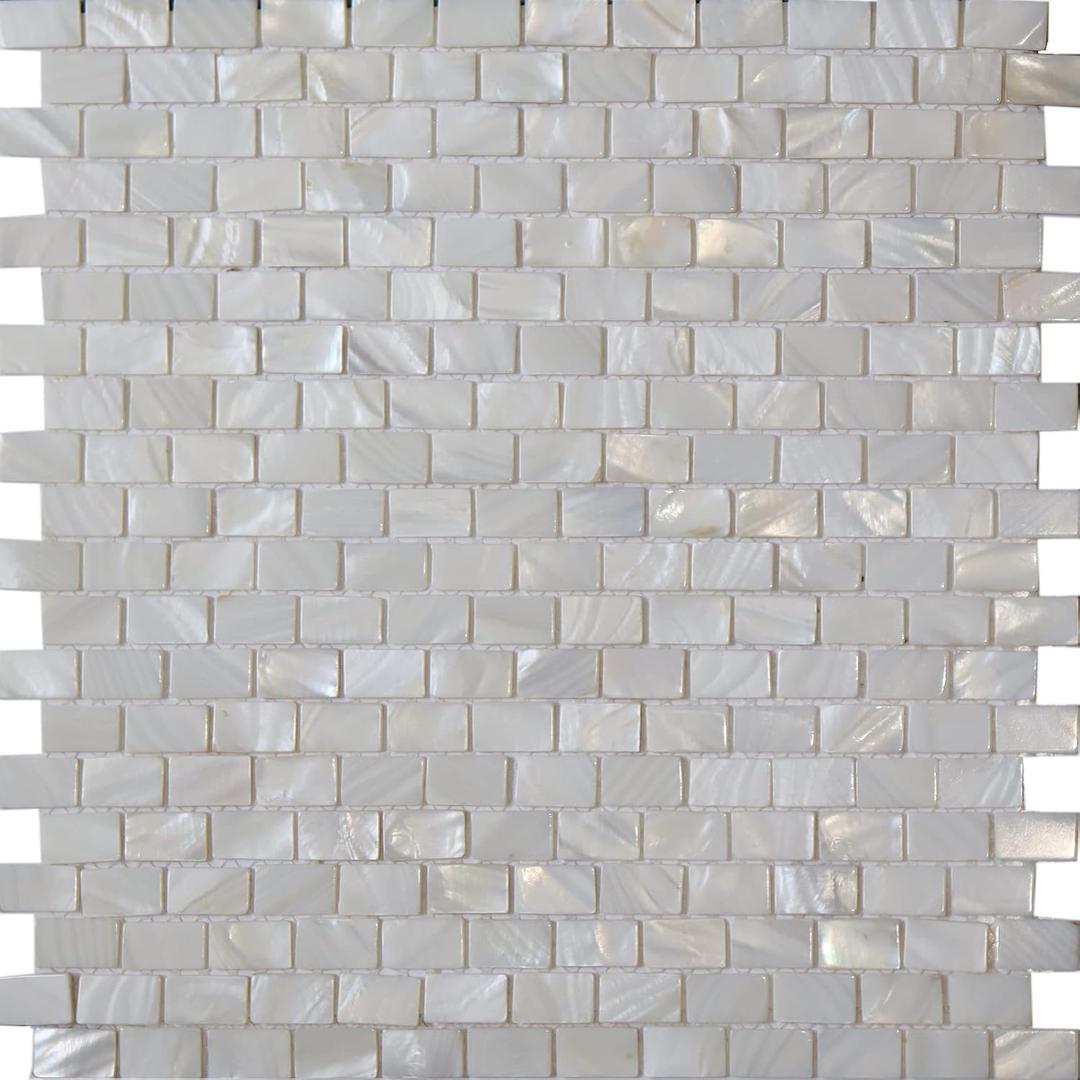 MOP Mother of Pearl Shell Mini Brick Mosaic Tile for Kitchen Backsplashes and Bathroom Tile, White (Pack of 6)