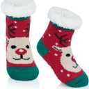 American Trends Baby Slipper Socks Christmas Toddler Fuzzy Socks Warm Fleece Non Skid Winter Socks (0-6 Months, Red Deer)