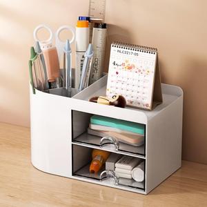 Pencil Holder for Desk Pens Cup Pencil Organizer Cute Pen Holder for Desk with 2 Drawers for Office Supplies/Colleage/Home/School