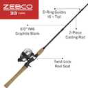 Zebco 33 Cork Spincast Reel and Rod Combo, 6' 2pc Graphite Rod Cork Handle, 6ft