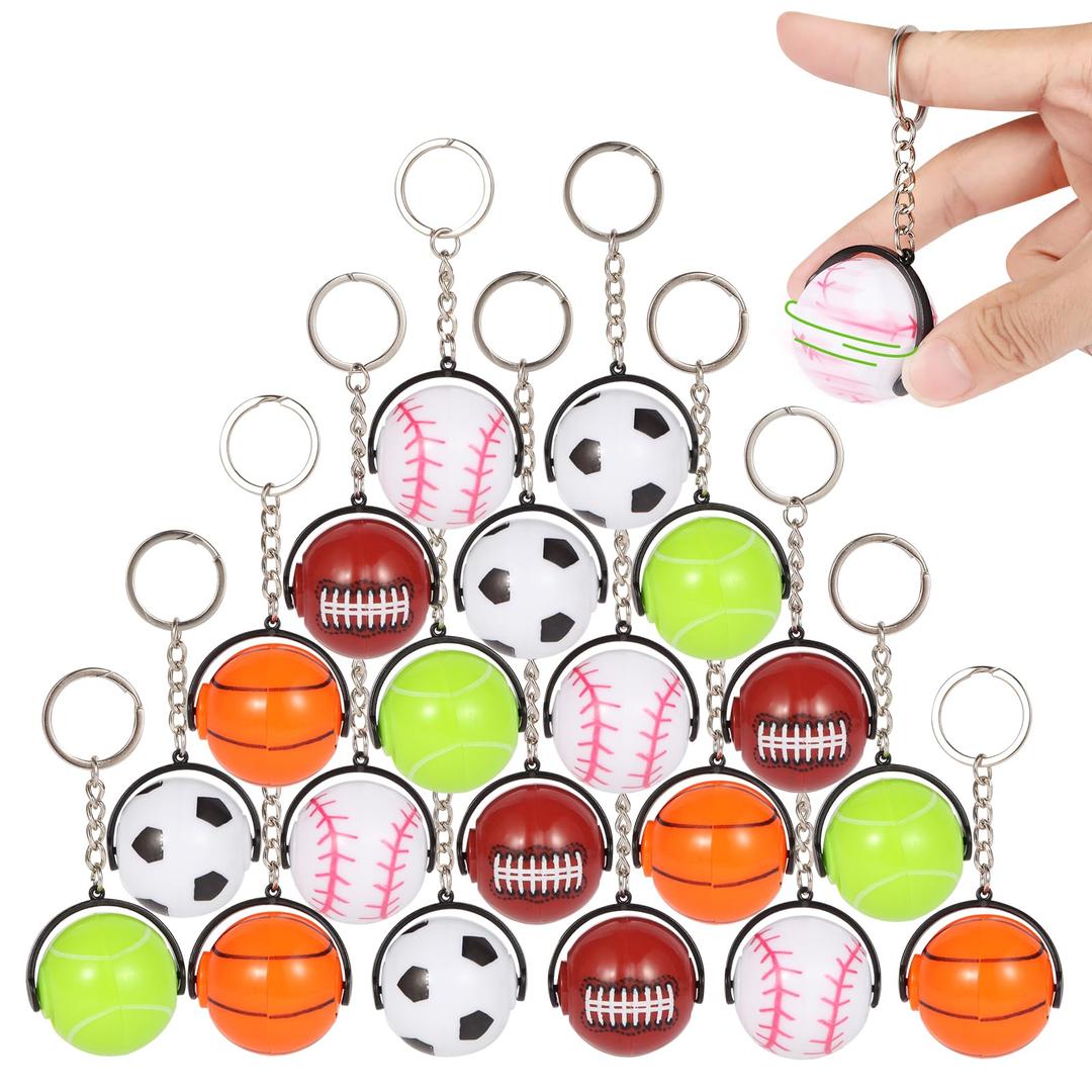 20 PCS Mini Fidget Spinners Soccer Ball Toys with Keychain, Soccer Party Favors Goodie Bag Stuffer for Kids，Rotatable Soccer Finger Stress Balls Sensory Toy Easter Classroom Prizes