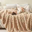 NEWCOSPLAY Super Soft Twin Blanket Brown Premium Silky Flannel Fleece 3D Ribbed Jacquard Lightweight Bed Blanket All Season Use Brown Ribbed, Twin(60"x80")
