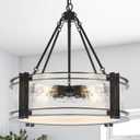 4-Light Black Texture Glass Drum Chandelier, 20.5" Modern Round Light Fixture for Dining Room Bedroom Foyer Living Room Entryway Kitchen