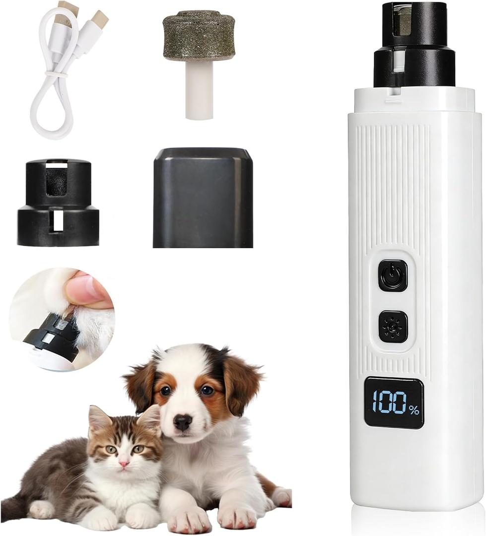 Cat Nail, Upgraded Safe Cut Cat Nail Trimmer, Two Adjustable with 360°Grinding Settings, Low-Vibration Ultra-Quiet Under 40dB, Powerful Enough for All Cats and Dogs (White)