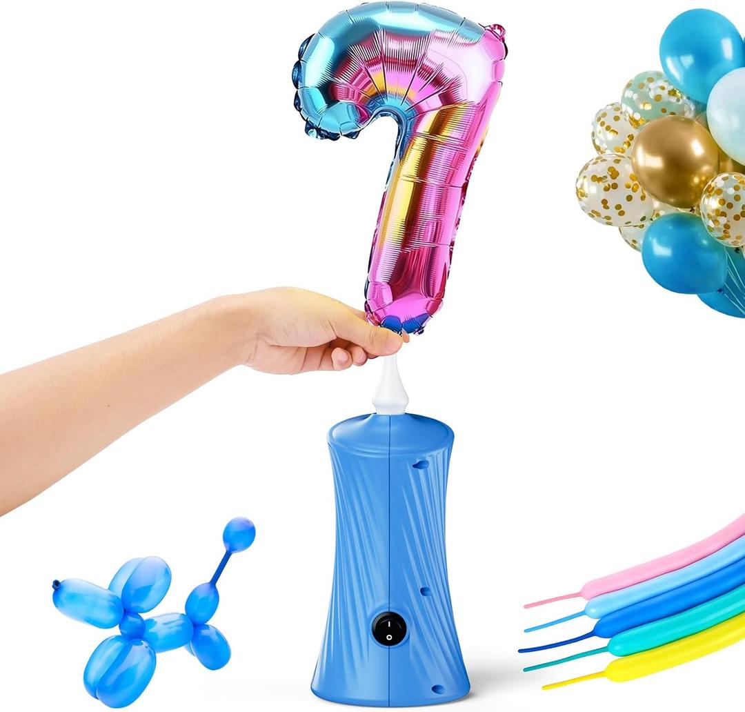 Balloon Pump Electric Balloon Pump Air Balloon Pump Balloon Blower Machine Portable Long Animal Blower Machine Blue/Orange/Pink/Purple Electric Balloon Pump Inflator for Party/Wedding/Birthday Decor