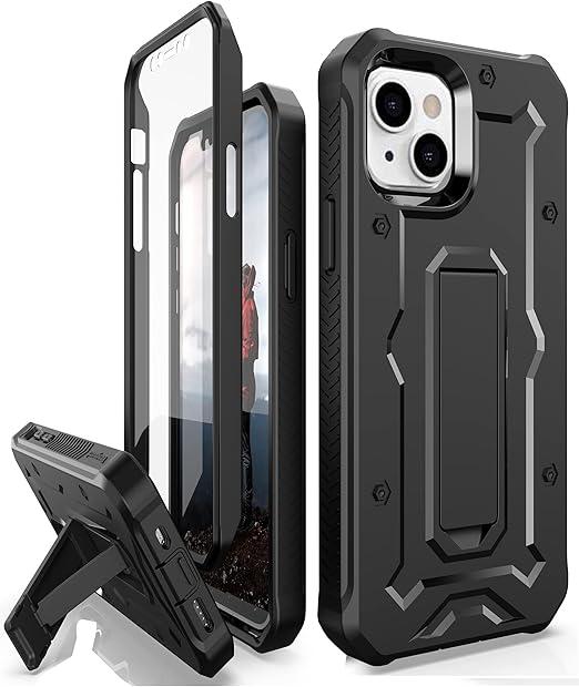 CaseBorne ArmadilloTek V Compatible with iPhone 14 Case/iPhone 13 Case - [Up to 21 Feet Drop Proof] - Military Grade Full Body Heavy Duty with Built-in Screen Protector and Kickstand - Black
