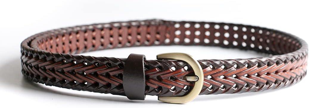 Women's Braided Genuine Real Leather Narrow Belt Adjustable Casual Waist Strap for Jeans Dresses Everyday Outfits
