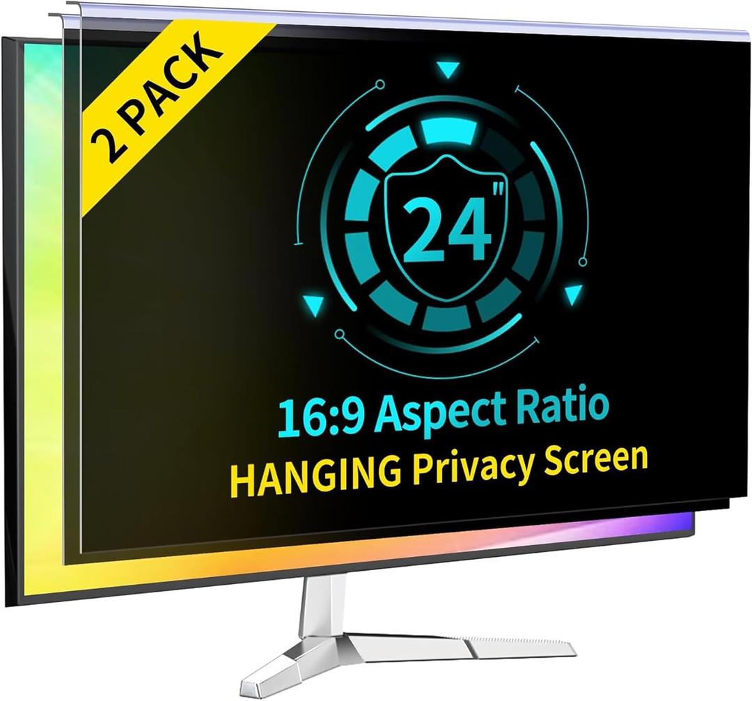 2-Pack 24 Inch Computer Privacy Screen Filter for 16:9 Monitor, Anti-Blue Light, Anti-UV,Blue Light Blocking Removable Privacy Protector Shield Fits 23.6", 23.8", 24" Monitors