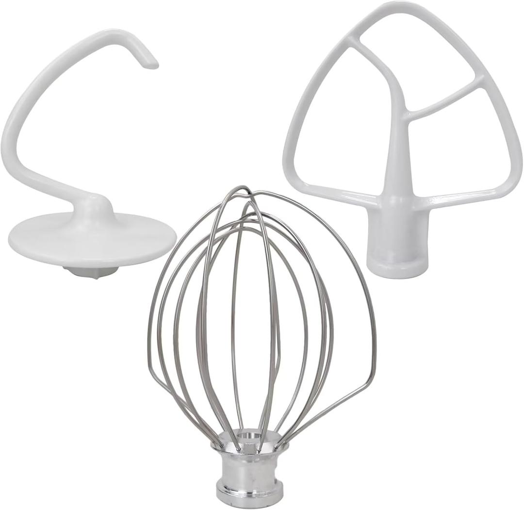 Upgraded Mixers Accessories K45WW Wire Whip K45DH Dough Hook K45B Coated Flat Blade Paddle with Scraper Replacement for Kitchen Tilt-Head Aid Stand Mixer Attachments
