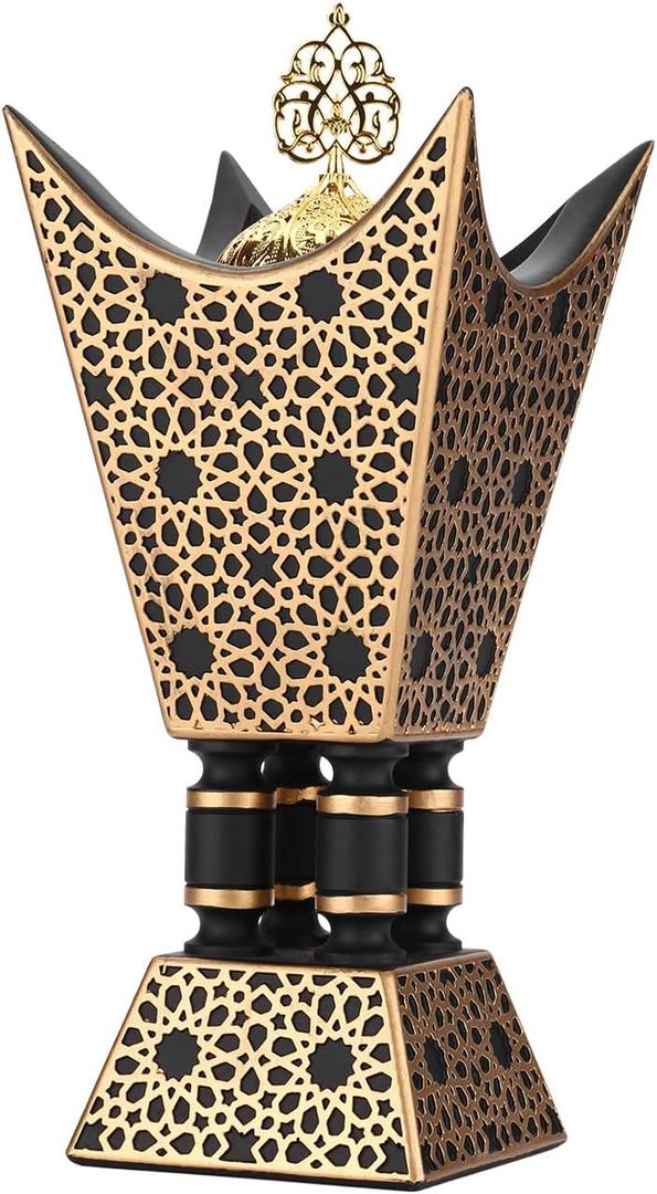 Bakhoor Incense Burner, Oud Frankincense Resin Burner 8.85Inches Tall,Charcoal Incense Burner - for Yoga, Spa Aromatherapy, Office & Home Decor (Trophy Shape) (Black)