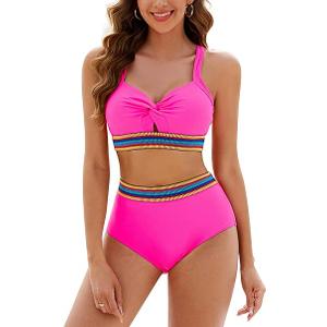 Adisputent High Waisted Bikini Sets for Women Cutout Two Piece Swimsuits 2025 Crisscross Swimwear Colorblock Bathing Suits (M, Green)