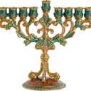 NIKKY HOME Hanukkah Menorah, Metal Jewish Candle Menorah, Artistic Candles Holder Fits All Standard Chanukah Candles Antique Design for Spiritual, Religious & Home Decor - Green