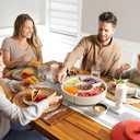 Divided Rotating Serving Tray with Lid and Handle, Portable Snackle Box for Fruits Snacks Veggie Charcuterie, Clear Lazy Susan Organizer and Fridge Storage Container for Adults Child (1PCS,12" L (Pink)