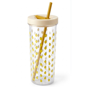 Lemon Edition Glass Sipper Tumbler Glass with Lid and Straw