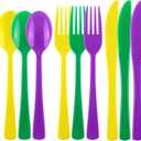 Kochorie 300 Pieces Mardi Gras Plastic Silverware, Disposable Plastic Masquerade Utensils Heavy Duty Cutlery Set Include Spoons Forks Knives for Carnival Birthday Mardi Gras Party, Purple Yellow Green