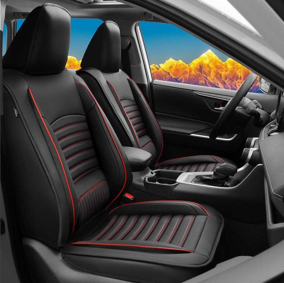 Custom Fit Toyota RAV4 Car Seat Covers Fit for 2019-2024 2025 LE,XLE,XLE Premium Limited Automotive Cushion Protector Replacement, Waterproof Faux Leather(Full Set,Black&Red)