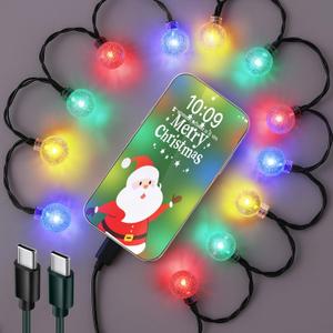 USB C to USB C Cable Christmas Light Phone Charger Cable, Multicolor 56 Inches Light Phone Charger Cord Compatible with Samsung, iPhone 17 16 15, MacBook, iPad(1 Pcs,Crystal Globe)