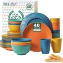 Homienly 40-Piece Premium Wheat Straw Dinnerware Sets, Service for 8, Unbreakable Plates and Bowls Set - Cups Sets, Dinner Plates, Bowls for Kitchen,Dishwasher and Microwave Safe Dishes Set - Multicolor