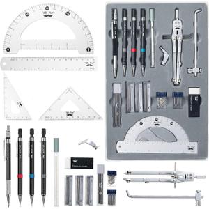 Mr. Pen- Professional Geometry Set, Silver Geometry Kit for Artists, Metal Rulers and Compasses, Mechanical Pencil Set, Drafting Tools & Drafting kits