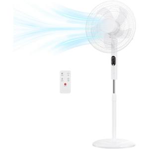 NEWBULIG 17" Pedestal Fans with Remote, Oscillating Standing Fan with 3 Speed & 3 Model, Quiet Timer Stand Up Fan for Indoor, Bedroom, Living Room, Adjustable Height & Tilt Head, Easy Assembly Pure White, 17.13" * 17.13" * 51.18"