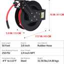 MaxWorks 50 Foot Auto Rewind Retractable Air Hose Reel with 3/8" Rubber Hose 250 PSI Heavy Duty Steel Spring Multi Position Ratchet and Solid Brass Fittings for Garage and Workshop (80720)