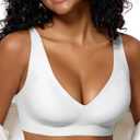 As Fairy Bras for Women Deep V Seamless Wireless Support Lift No Underwire Plunge Bralettes Full Coverage Push Up Bra (42DDD, White)