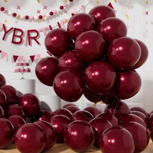 AULE Metallic Burgundy Balloons 12 inch 50 Pcs Maroon Latex Balloons Chrome Helium Shiny Thicken Balloon Perfect Party Decoration for Wedding Birthday Baby Shower Graduation Carnival