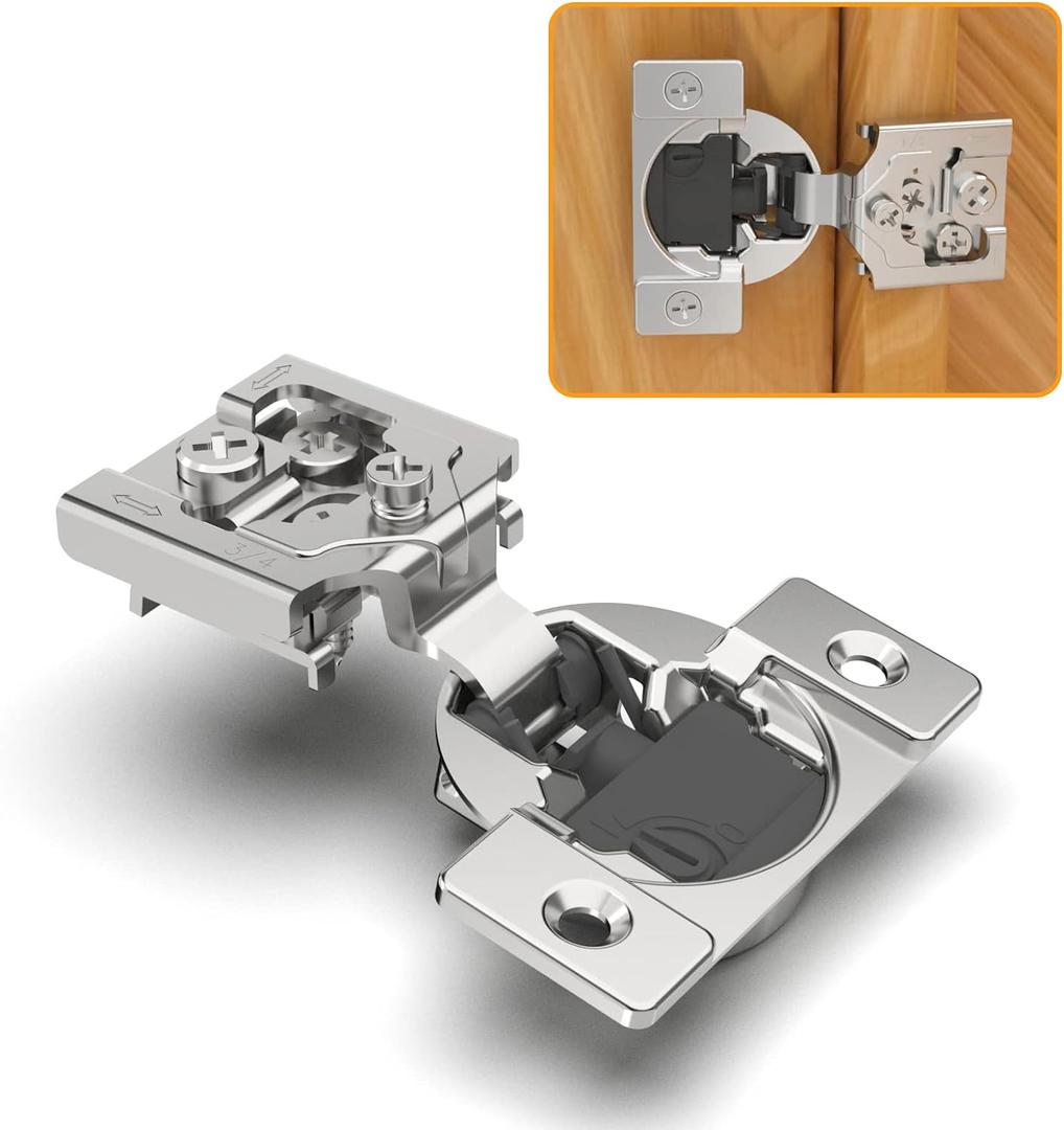 20 Pack 3/4" Overlay 4D Soft Close Concealed Hinges for Face Frame Door, Adjustable Closing Speed, Smooth Slow Self Close Hinges, Satin Nickel, 105 Open Angle Stainless Steel Cabinet Hinges