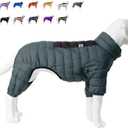 Dog Coat Dog Warm Jacket, 4 Legs Covered Waterproof Windproof Reflective Warm Dog Vest, Zippered Adjustable Outdoor Dog Snow Jacket for  Medium  Dogs ArmyGreen, M