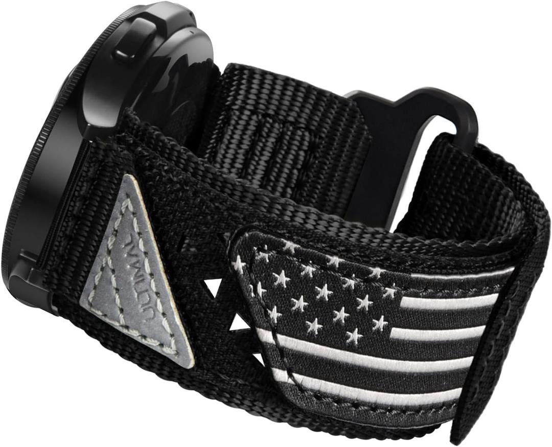 ULTIMAL Band Compatible with Samsung Galaxy Watch 7 6 5 4 40mm 44mm/ Galaxy Watch 6 4 3 Classic/Galaxy Watch 5 Pro 45mm/Active 2, 20mm Nylon Adjustable Strap for Men Women((BLACK USA FLAG, XL)
