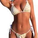 String Thong Bikini Sets Women Two Piece Swimsuit Sexy Triangle Bathing Suit Cheeky Swimwear Halter, Size Small