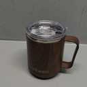 Felibeaco 16oz Heated Coffee Mug With Flat Bottom for Rapid Heating, Stainless Steel Cup for Different Warmer/Heaters, Suitable for Home and Office Desk, Wood, No Warmer