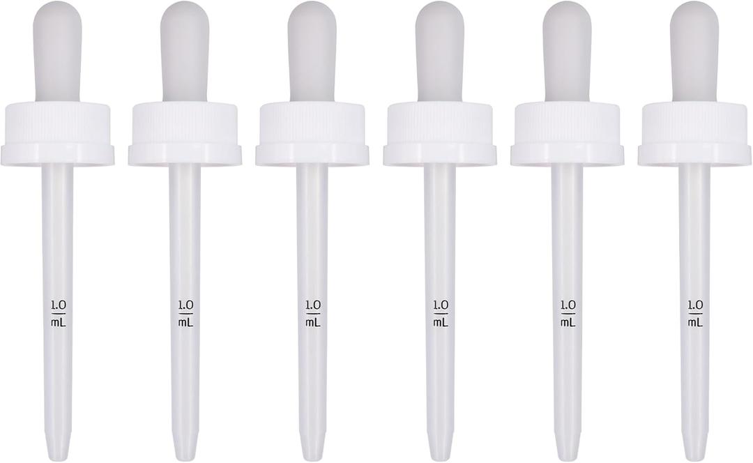 6Pack Replacement Screw Droppers, 1.0 ml Straight Tip Pipette Plastic Closure Top For Minoxidil Bottles