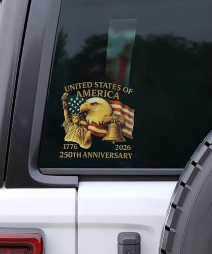 UNLRAE 2PCS Car Stickers250th Anniversary Decal, Car Accessories Waterproof Self-Adhesive Bumper Sticker, 1776-2026 American Flag Decoration Decal, Fit for All Trucks, SUVs (Yellow D, 8 inch)