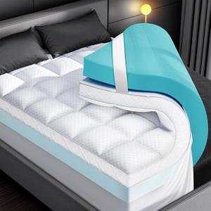 Dual Layer Memory Foam Mattress Topper for Pain Relief with 2X Support, 2" Fluffy Pillow Top Queen Mattress Topper Plus 2" Odor-Free Cooling Gel Memory Foam Ultra Comfort Mattress Pad Cover