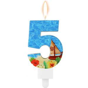 2 x Birthday Number Candle, Beach Theme Birthday Party Candle Sailing Boat Birthday Party Decoration Paraffin Blue Sea Number Candles for Cake Topper for Wedding Summer Party (Number 5)