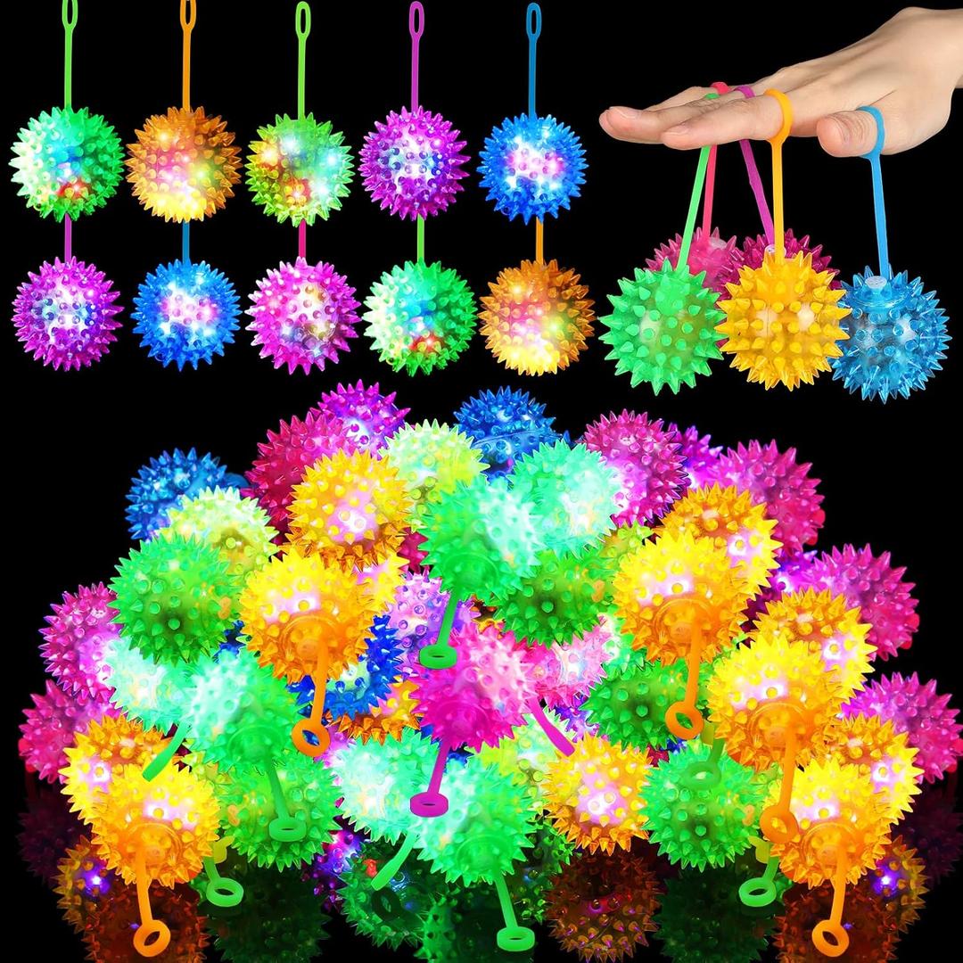 Sotiff 60 Pcs Light up Ball Spiky LED Bouncy Ball Flashing Squeaky Multicolor Puffer Toy Rubber Sensory Toy Carnival Prizes Bulk Party Favors for Teens, Adults, Children