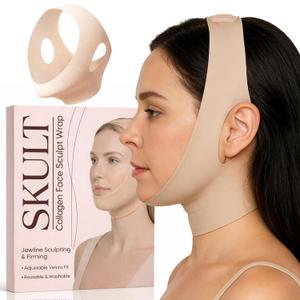 SKULT Collagen Face Sculpt Wrap, Reusable & Washable Face Mask for Wear While Sleeping, Skin-Friendly and Breathable, Supports Jawline Sculpting & Firming (White)