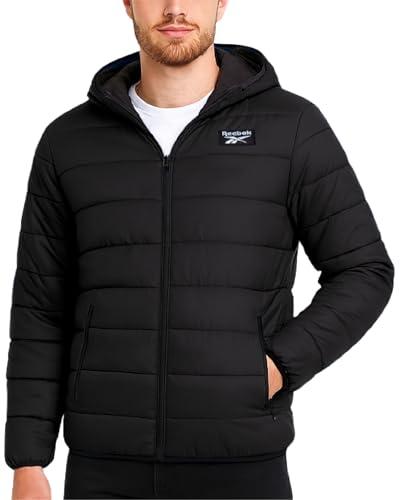 Reebok Mens Puffer Jacket - Lightweight Quilted Glacier Shield Plus Size Puffer Jackets for Men - Insulated Mens Winter Coats, Size X-Large, Solid Black
