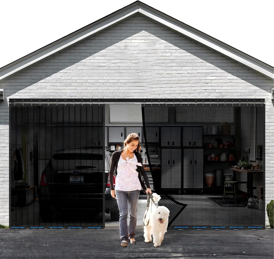 Sliding Garage Door Screen 8x7FT for 1 Car Garage Doors, 2026 New Upgraded Magnetic with Track Closure, Heavy Duty Mesh and Weighted Bottom, Retractable (Black, 8 * 7FT)
