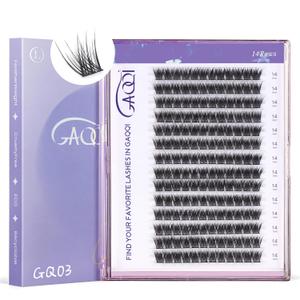 GAQQI Lash Clusters, GQ03 False Eyelashes DIY Lash Extensions C Curl 168PCS Cluster Lashes 14MM, Wispy and Natural Lash Wisps (GQ03, 14mm, C Curl)
