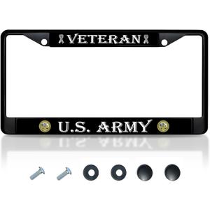 Car License Plate Frame - License Plate Frame US Army Veteran - Standart Cars USA Stainless Steel Frame for Front and Rear - Metal Plate Frame with 2 Holes and Screws 6x12.25 inches