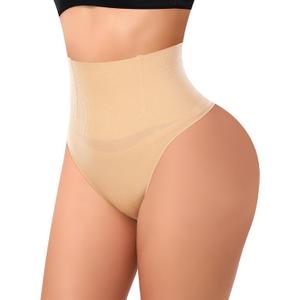 Werena Tummy Control Thong Shapewear for Women Seamless Shaping Thong Panties Body Shaper Underwear (Small, 01# Beige-wire(mid Rise))