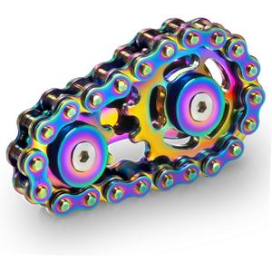 Christmas Stocking Stuffers Gifts for Teens Boys Metal Fidget Spinner Toys for Adults Figette Bike Chain Roller Cool Gadgets ADHD Anxiety Stress Relief Items Figet Desk Offices EDC Men Valentines Day (Rainbow, 1pc)