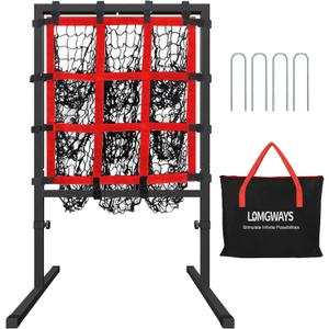 9 Hole Baseball Pitching Net with Strike Zone, Portable Baseball Softball Pitching Target with Adjustable Height, 4 Ground Stakes and Carry Bag for Throwing, Batting and Hitting